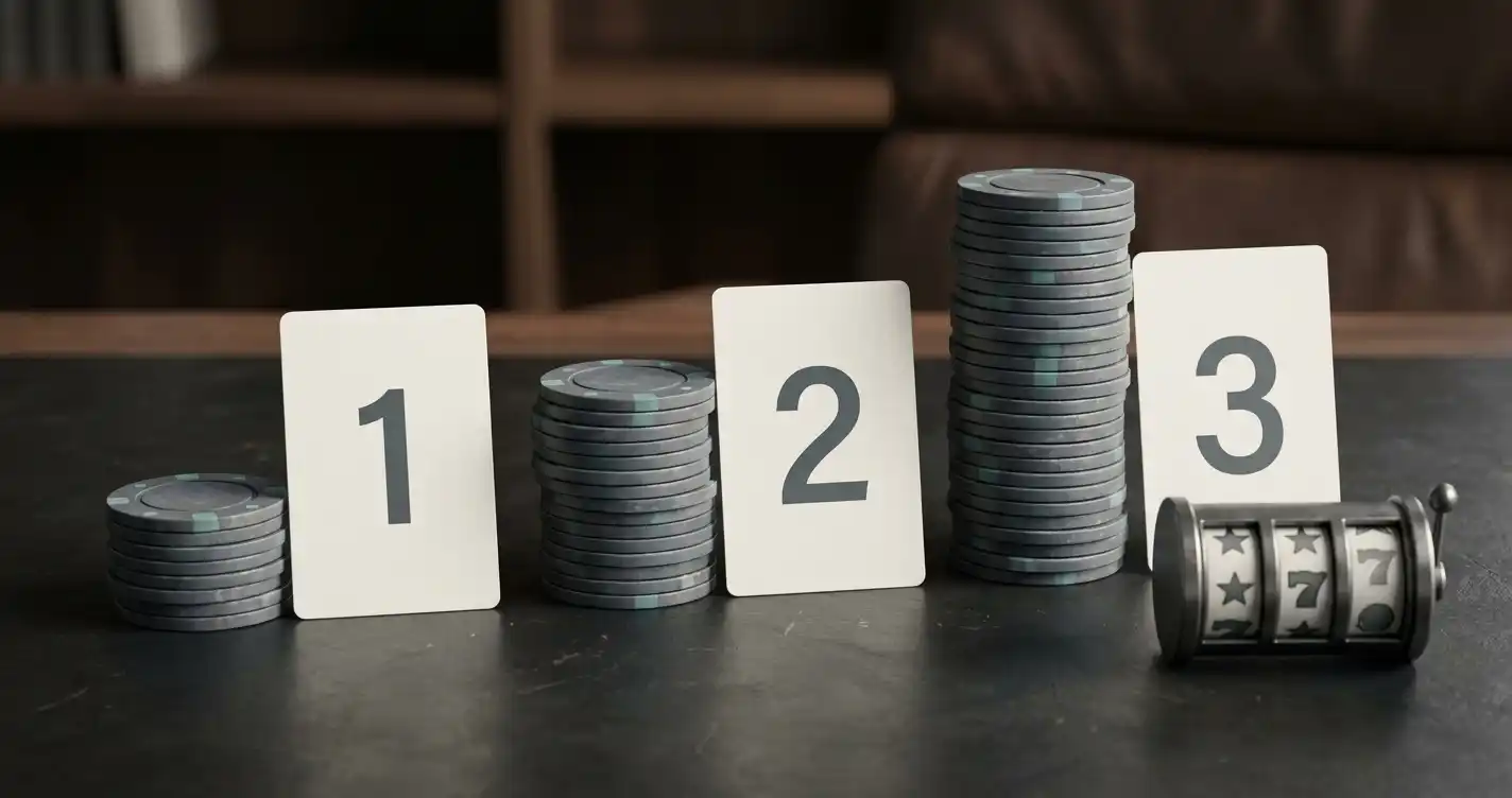 Tre pile di gettoni astratti accanto a schede numeriche su una scrivania